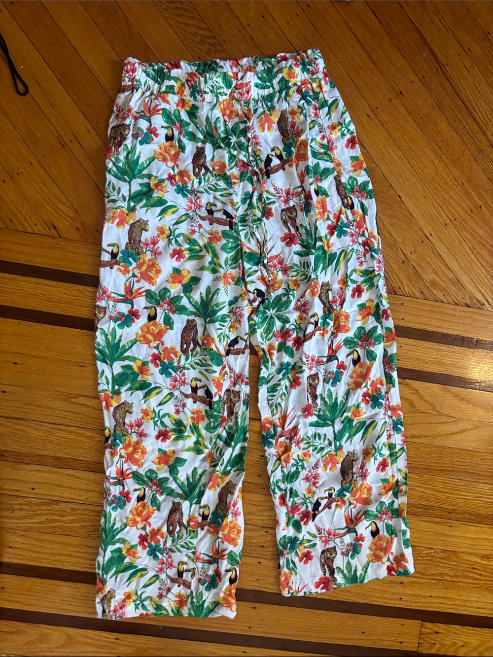 Jane and Delancey Tropical Animal Print Pajama Pants - White/Green/Orange